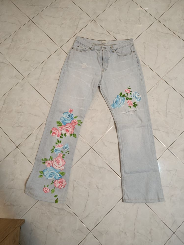 Pinko Light Blue Jeans With Floral Embroidery product image